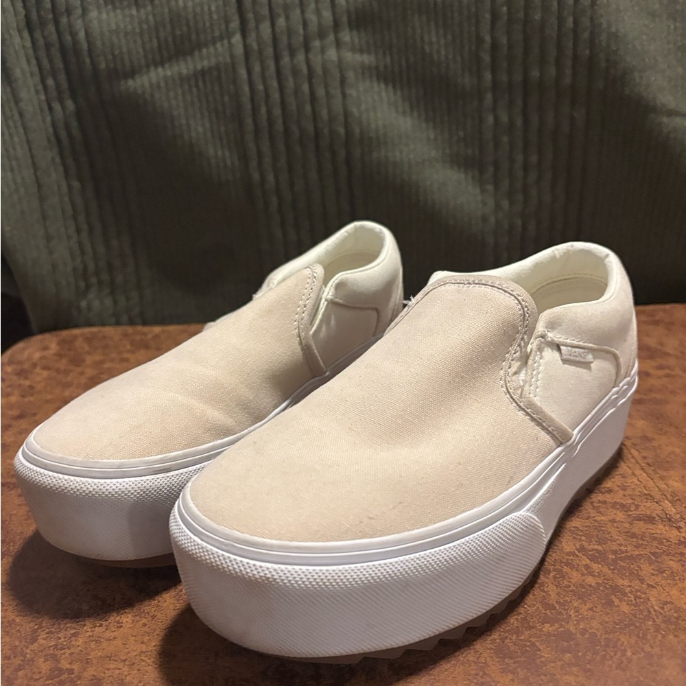 Vans Cream Slip-On Platform Sneakers